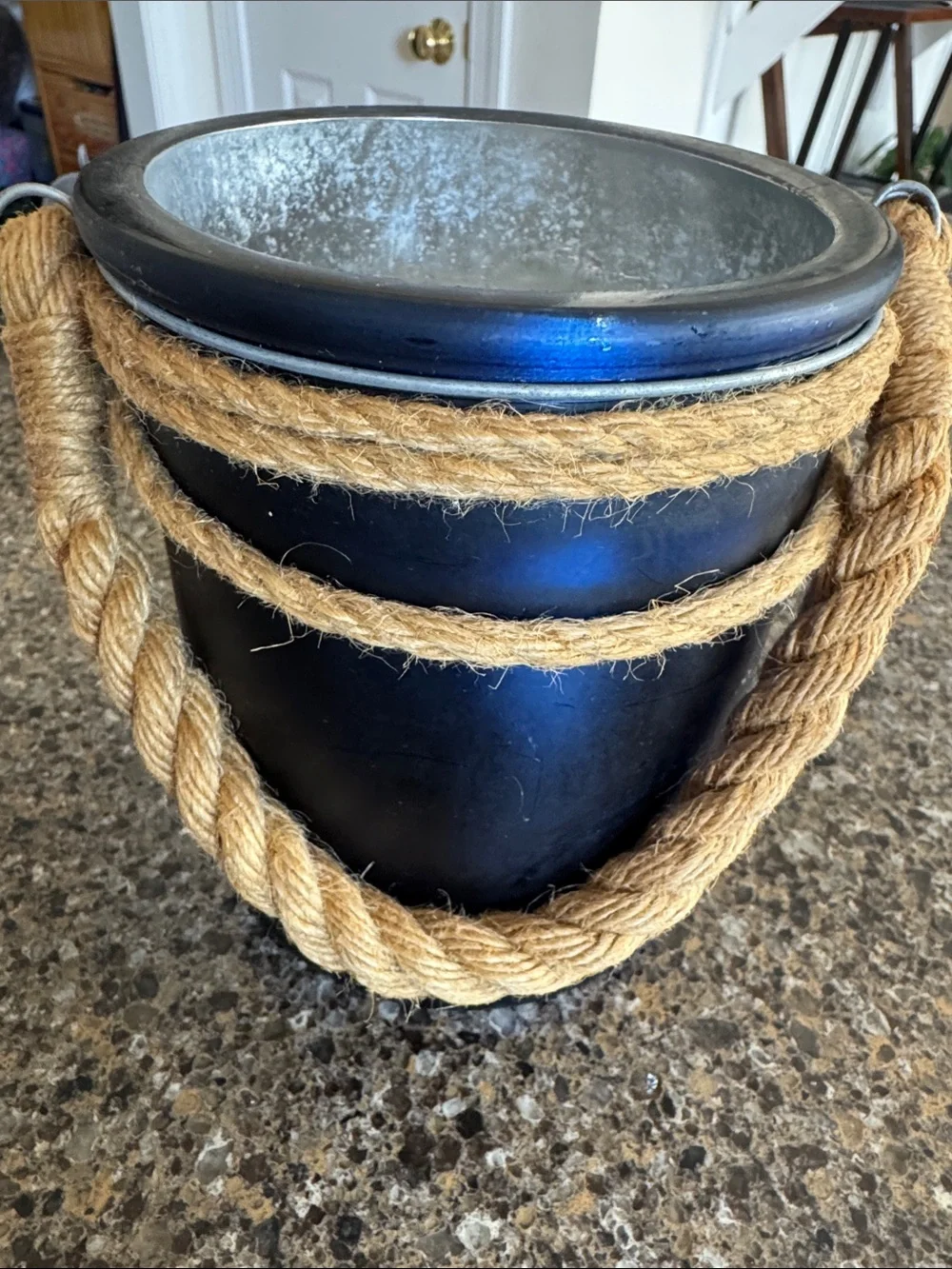 Deep Blue Rope-Handled Decorative Candle Holder or Catchall